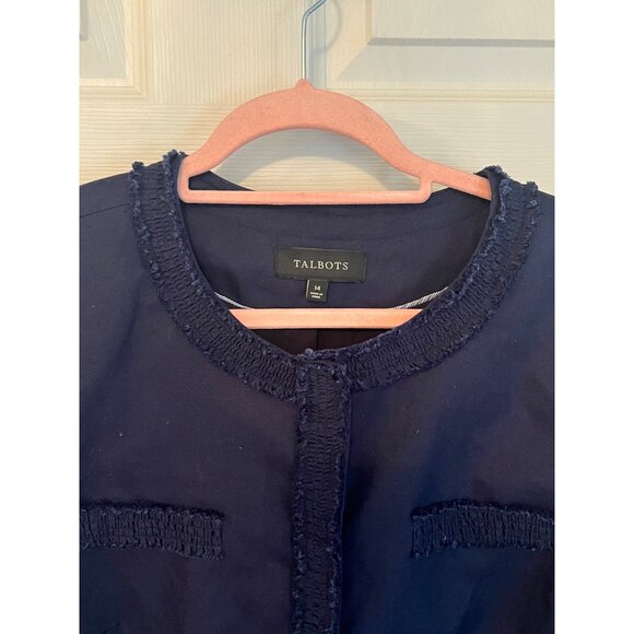 Talbots Blue Snap Button Linen Blazer Jacket Women's Size 14 - Picture 3 of 9